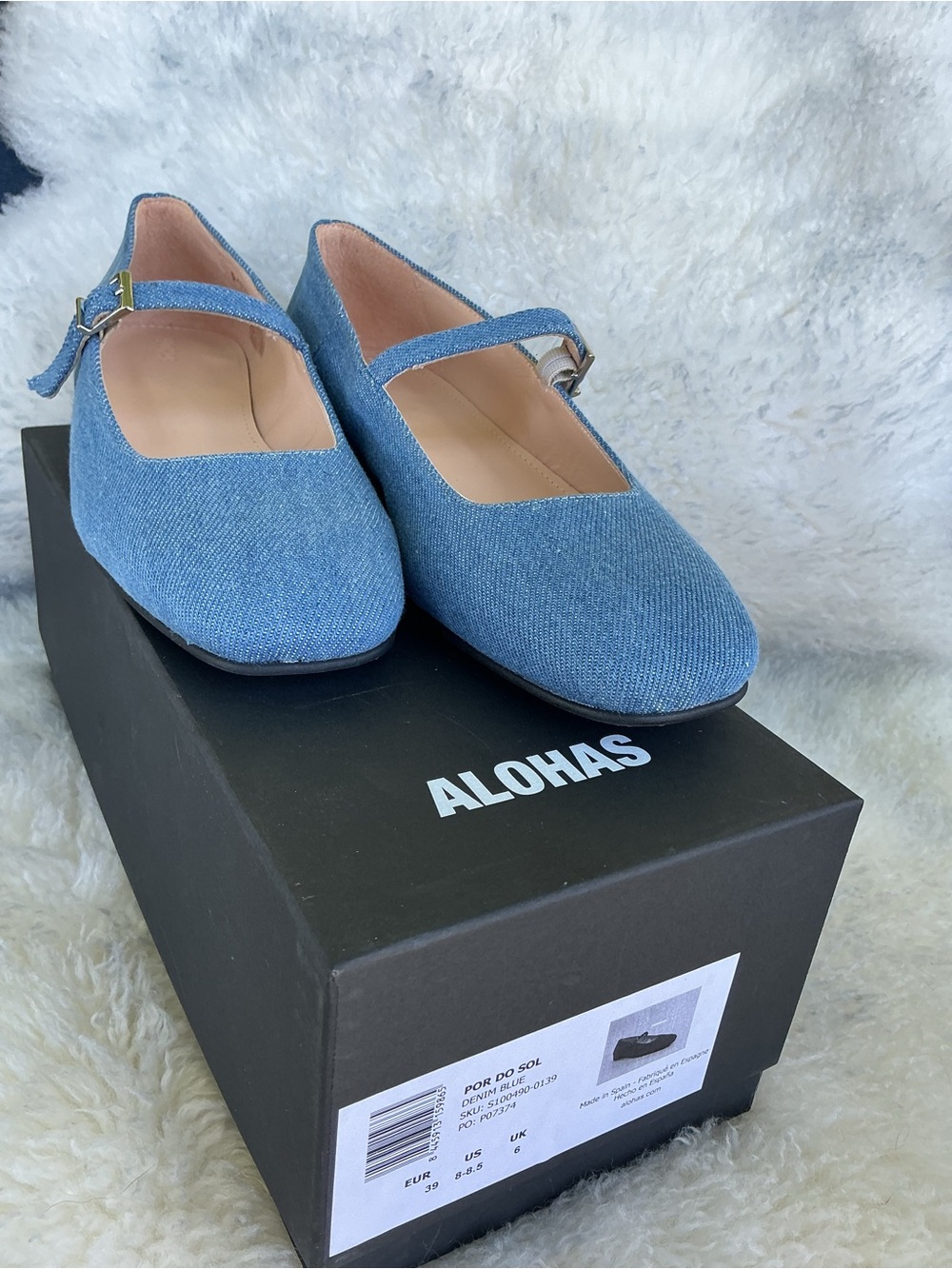NIB ALOHAS Por Do Sol Denim Blue Mary Jane Ballet Flats Size 8–8.5 EU 39 - Picture 4 of 11